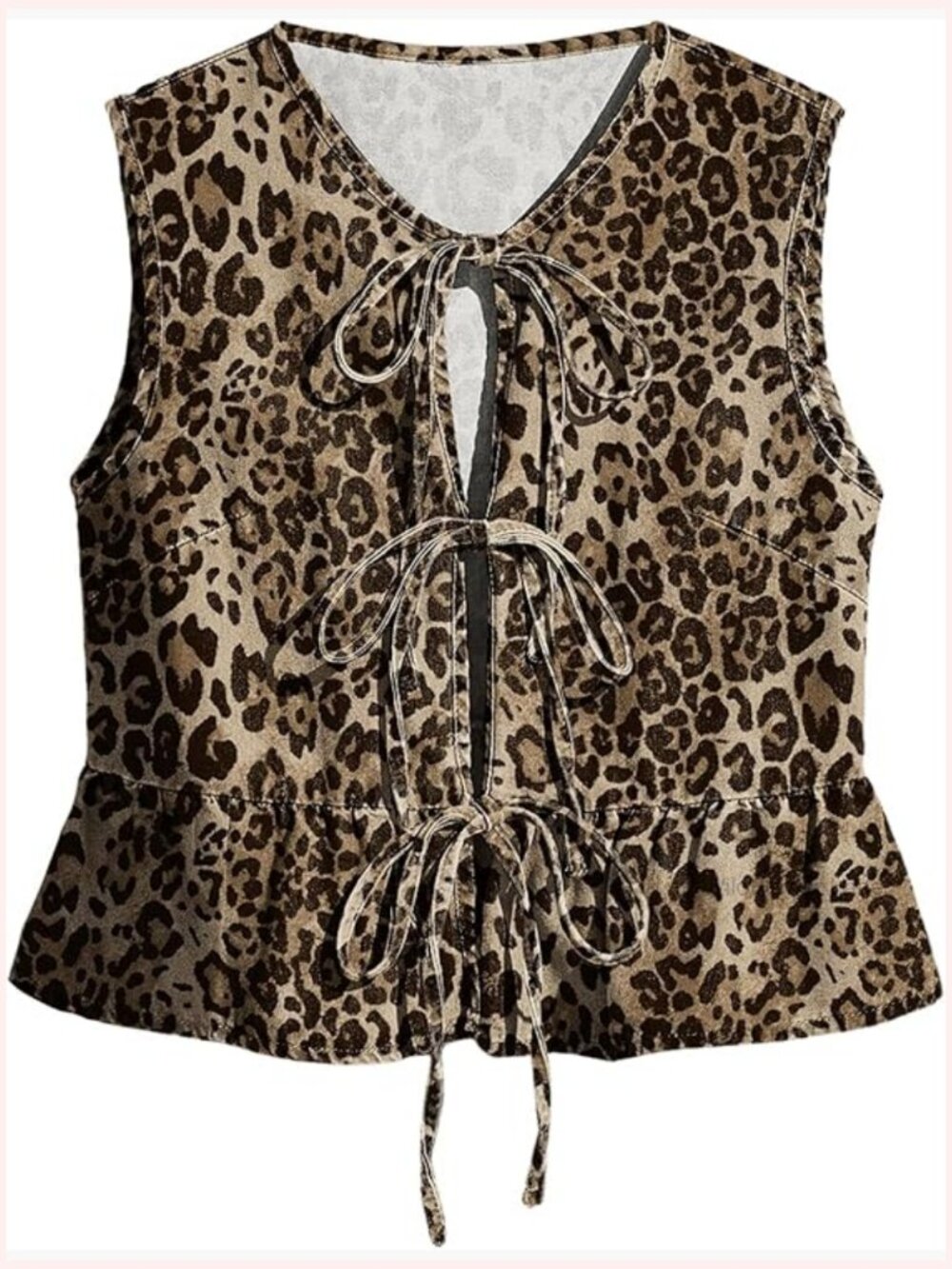 Y2k Tie Front Denim Vest V Neck Ruffle Hem Sleeveless Peplum Top Shirt - Picture 1 of 5